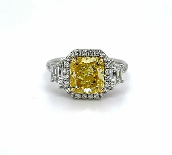 Fancy Yellow Radiant-Cut Engagement Ring With Trapezoids Custom Engagement Rings 2