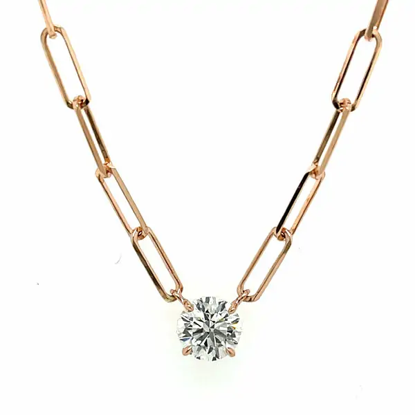 Rose Gold Paperclip Necklace with Round Diamond Necklaces