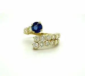 Sapphire and Diamond Bypass Ring in Yellow Gold Fine Colored Gemstone Rings