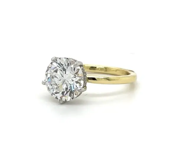 Two-Tone Round Diamond Engagement Ring with Hidden Halo Custom Engagement Rings